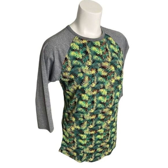 LuLaRoe Randy Gray Green Palm Leaf Tropical 3/4‎ Raglan Sleeve Sz XS NEW - Picture 2 of 8